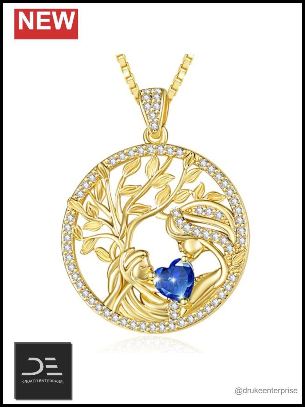 14K Gold Filled Tree of Life Necklace with Sapphire Birthstone